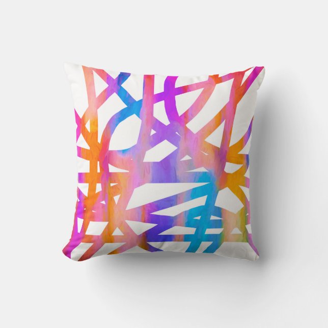 modern bold abstract bright colourful painted line cushion (Front)