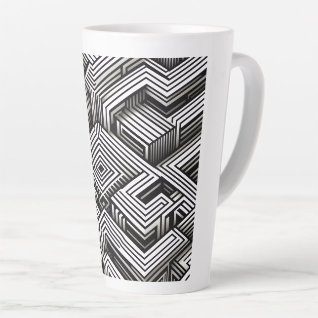 Modern bold Abstract Monochrome Geometric Pattern Latte Mug (Right Angle)