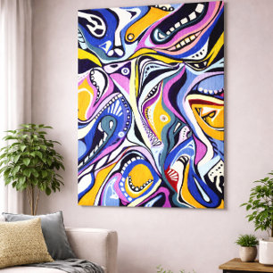 Modern Bold Abstract Wall Painting Colourful Swirl Canvas Print