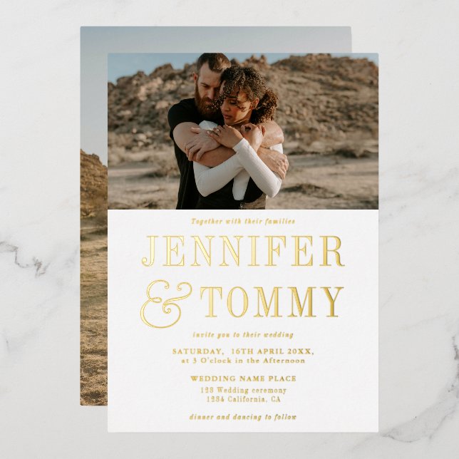 Modern bold ampersand white 2 photos wedding (Front/Back)