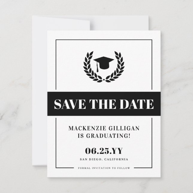Modern Bold and Elegant Graduation  Save The Date (Front)
