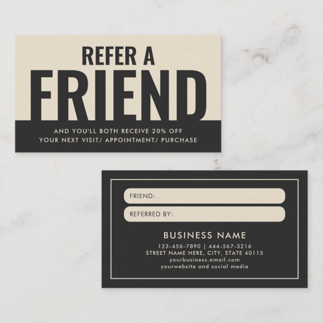 Modern Bold and Simple Refer a Friend Referral Business Card (Front/Back)