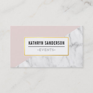 MODERN BOLD ANGLE gold logo blush pink grey marble Business Card
