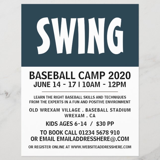 Modern Bold, Baseball Camp Advert Flyer (Front)