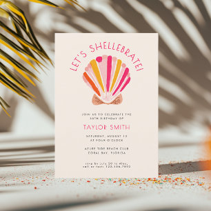 Modern Bold Beach Summer Shell Pink Birthday Party Invitation