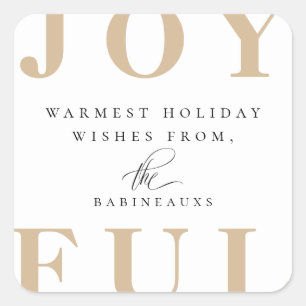 Modern Bold Beige JOYFUL Holiday Square Sticker