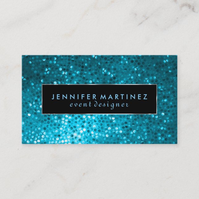 Modern Bold Black And Blue Glitter 2 Business Card (Front)