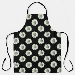 Modern Bold Black And White Daisy Pattern Stylish Apron