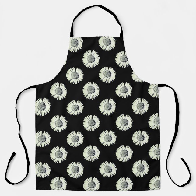 Modern Bold Black And White Daisy Pattern Stylish Apron (Front)