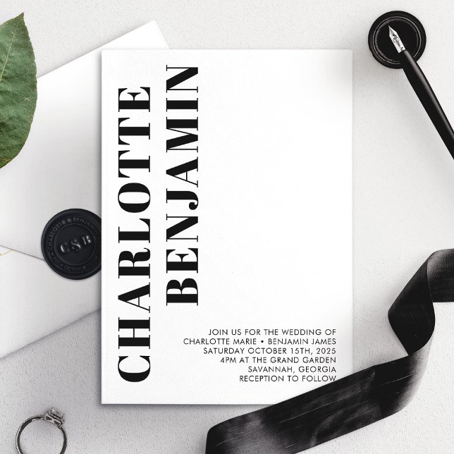 Modern Bold Black And White Minimalist Wedding Invitation (Creator Uploaded)