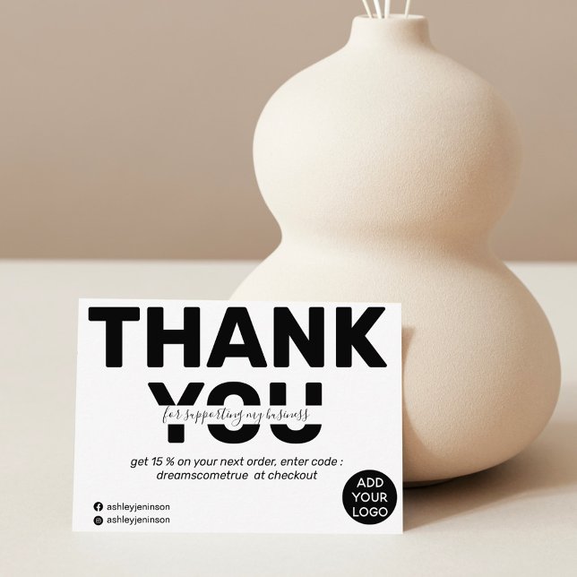 Modern bold black and white order thank you card (Creator Uploaded)