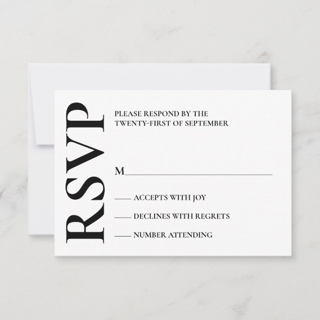 Modern Bold Black and White Wedding RSVP Card (Front)
