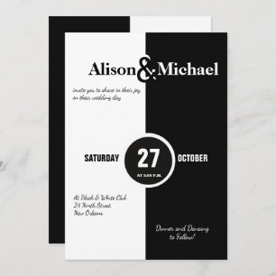 Modern bold black and white white wedding invite