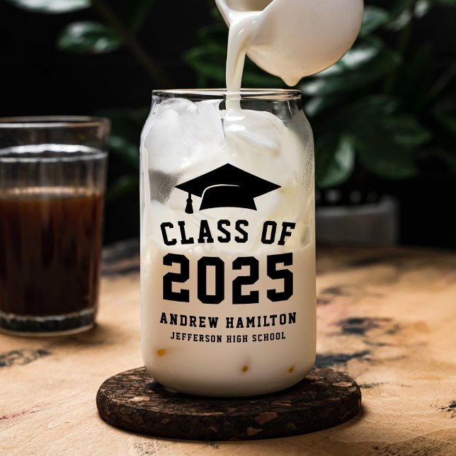 Modern Bold Black Class of 2025 Graduation Can Glass (Creator Uploaded)