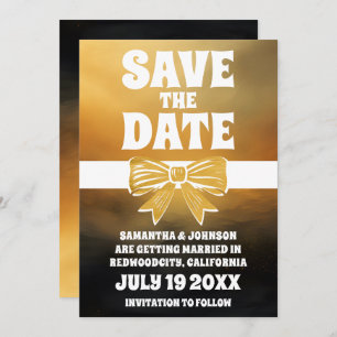 Modern Bold Black Gold Bow Save The Date Invitation
