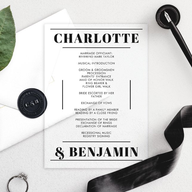 Modern Bold Black Minimalist Wedding Program (Creator Uploaded)