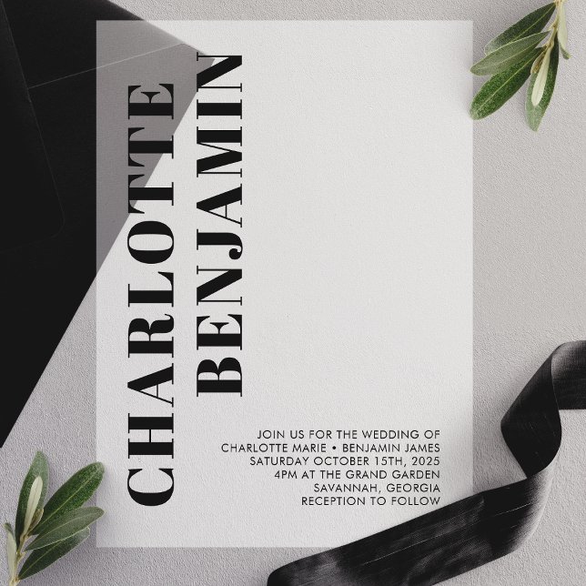 Modern Bold Black Minimalist Wedding  Vellum Invitations (Creator Uploaded)