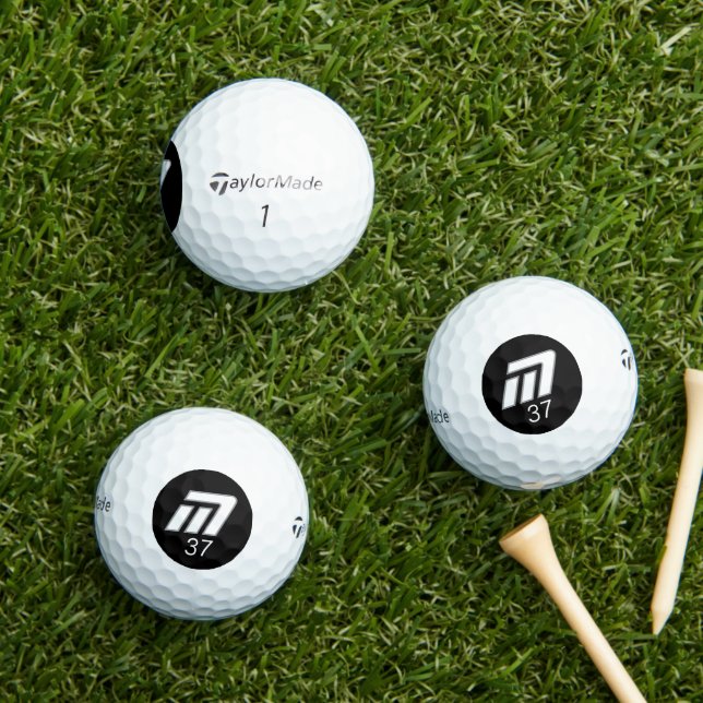 Modern Bold Black Monogram with Age Golf Balls (Insitu Grass)