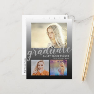 Modern Bold Black Ombre Graduate Graduation Postcard
