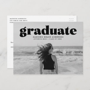 Modern Bold Black Overlay Photo Graduation Party Postcard