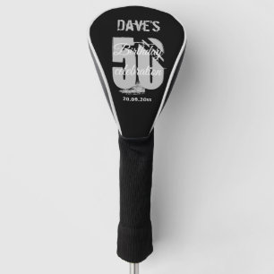 Modern Bold Black Personalised 50th Birthday Name  Golf Head Cover