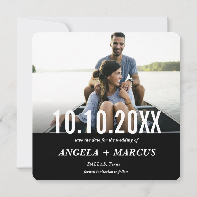 MODERN BOLD BLACK PHOTO SAVE THE DATE (Front)