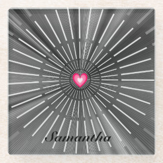 Modern Bold Black & Pink HeART Unique Stylish Cool Glass Coaster