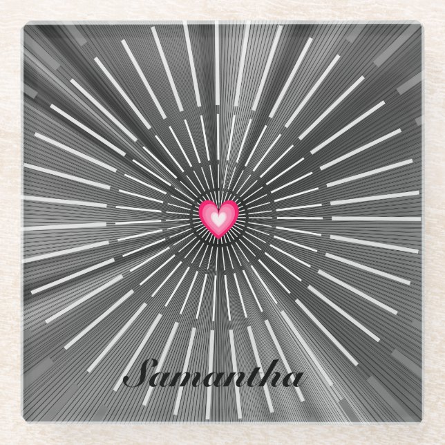 Modern Bold Black & Pink HeART Unique Stylish Cool Glass Coaster (Front)