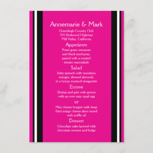 Modern Bold Black Pink Stripes Wedding Menu