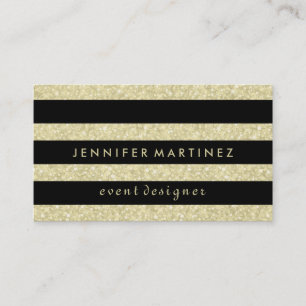 Modern Bold Black Stripes Gold Glitter Business Card