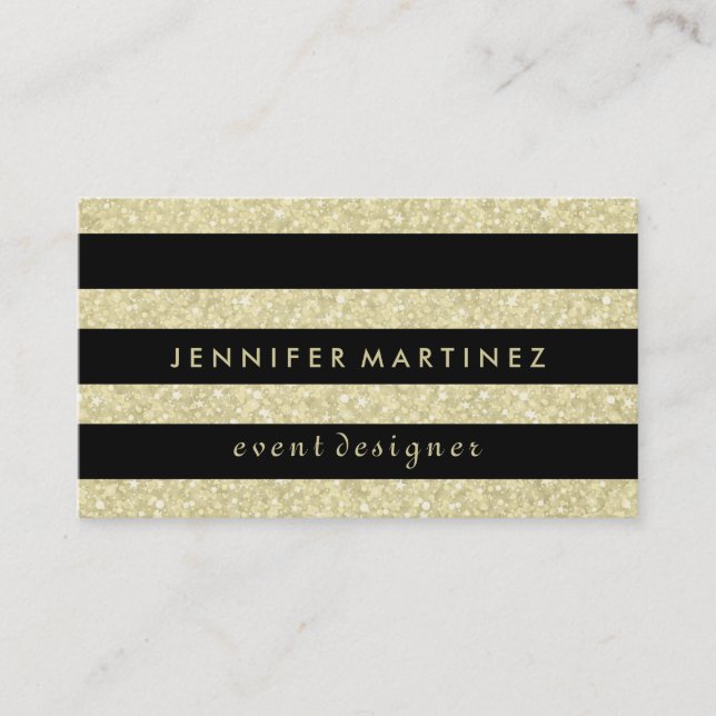 Modern Bold Black Stripes Gold Glitter Business Card (Front)