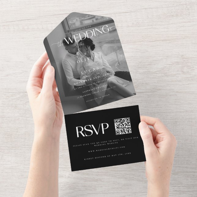 Modern Bold Black Wedding Photo All In One Invitation (Tearaway)