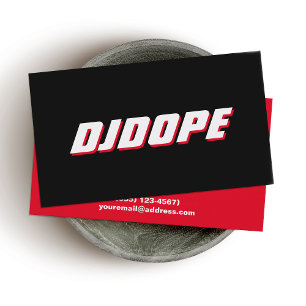 Modern BOLD Black White and Red Typography DJ Business Card