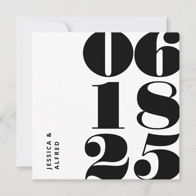 Modern Bold Black White Big Date Wedding Save The Date (Front)