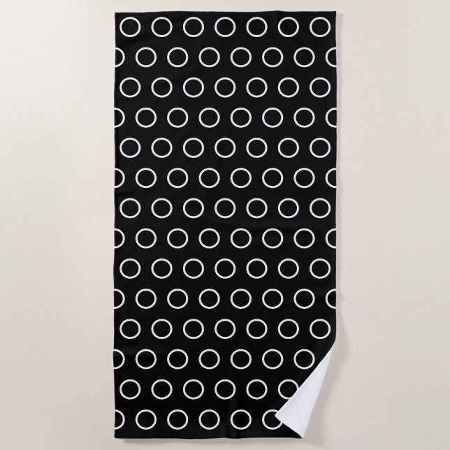 Modern Bold Black White Circle Pattern Beach Towel (Front)