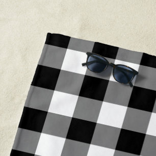 Modern Bold Black White Gingham Pattern Beach Towel