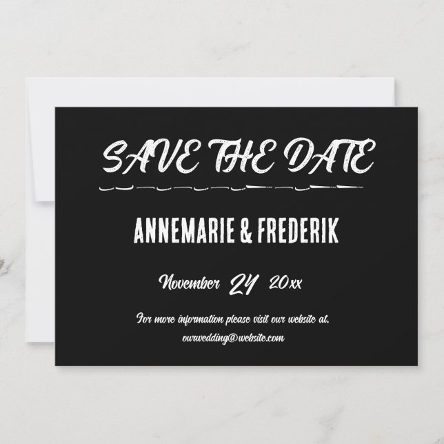 Modern Bold Black & White Script Save The Date (Front)