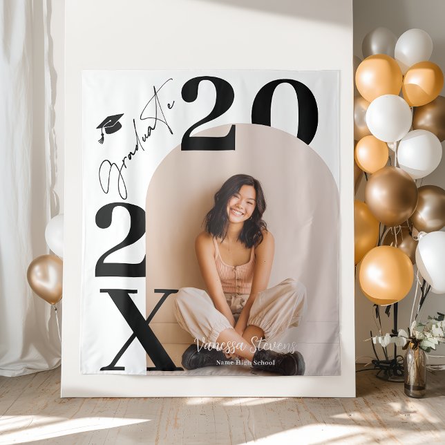 Modern Bold Black white Trendy photo graduation Tapestry (Modern Bold Black white Trendy photo graduation Tapestry)
