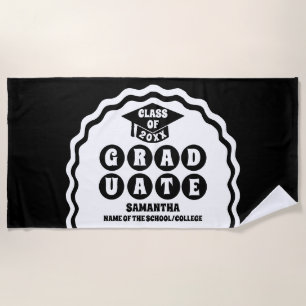 Modern Bold Black White Wavy Arch Graduation Beach Towel