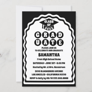 Modern Bold Black White Wavy Arch Photo Graduation Invitation