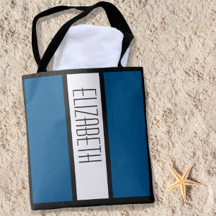Modern Bold Block Personalised Name Classic Blue Tote Bag