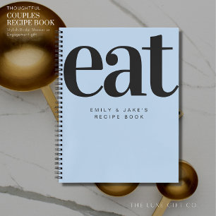 Modern Bold Blue Couples Engagement Gift Recipe Notebook