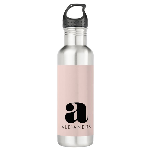 Modern Bold Blush Pink Monogram Name 710 Ml Water Bottle (Front)