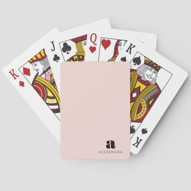 Modern Bold Blush Pink Monogram Name Playing Cards (Back)