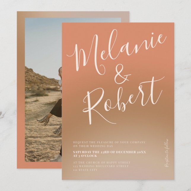 Modern bold boho gradient wedding photo invitation (Front/Back)