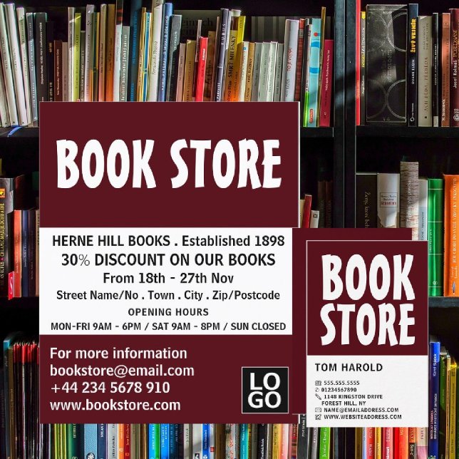 Modern Bold, Book Store Business Card (Creator Uploaded)