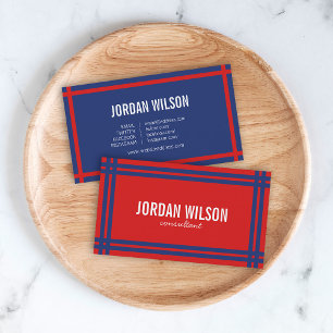 Modern Bold Border Red and Blue Social Media Business Card