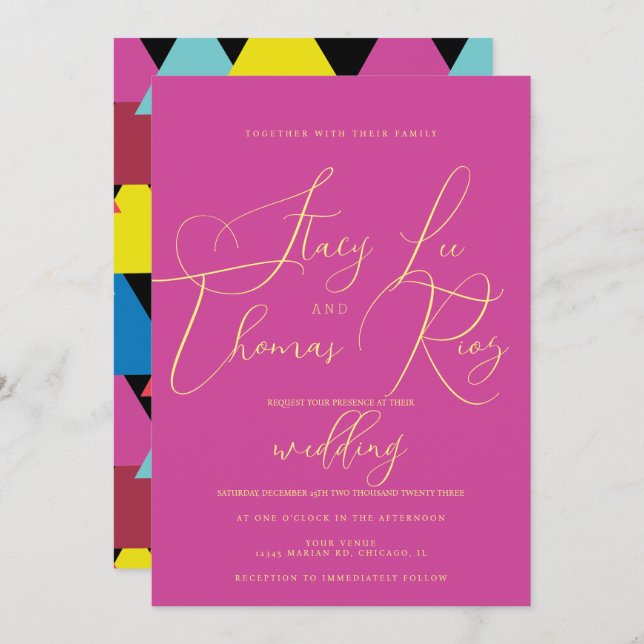 Modern Bold Bright and Colourful Script Wedding  Invitation (Front/Back)