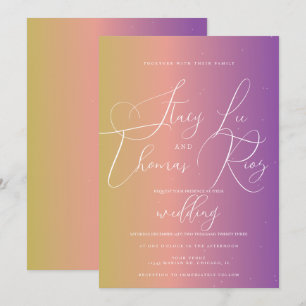 Modern Bold Bright Ombre Purple Script Wedding Invitation