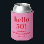 Modern Bold Bright Pink Red 50th Birthday Custom Can Cooler<br><div class="desc">Modern Bold Bright Pink Red 50th Birthday Custom Can Cooler. All text is editable so can be used for any age.</div>